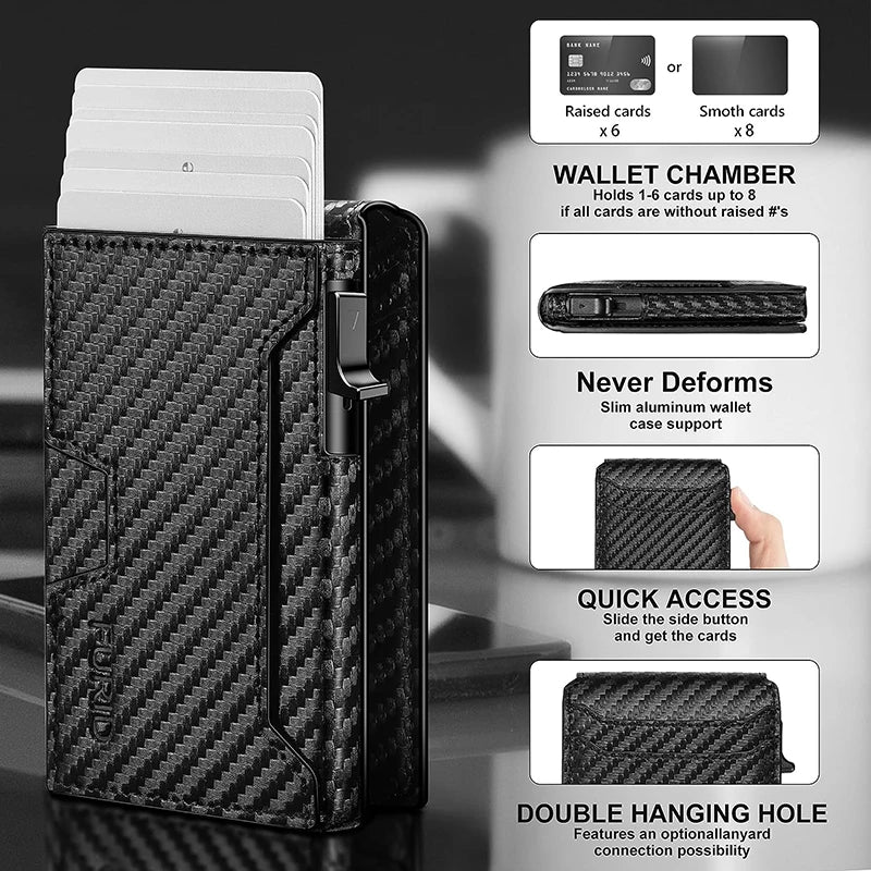 Men-Slim Minimalist Smart  Wallet RFID Blocking Pop Up Wallet Credit Card Holder Bifold Carbon Fiber Wallet