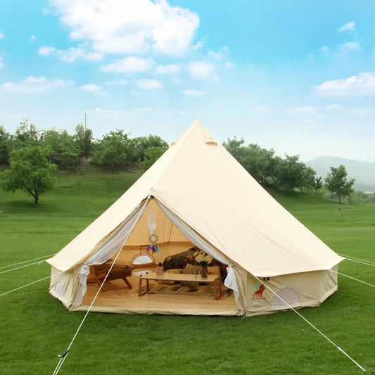 4M 5M 6M Luxury Family Camping Waterproof Sibley Outdoor Glamping  Cotton Canvas Bell Tent