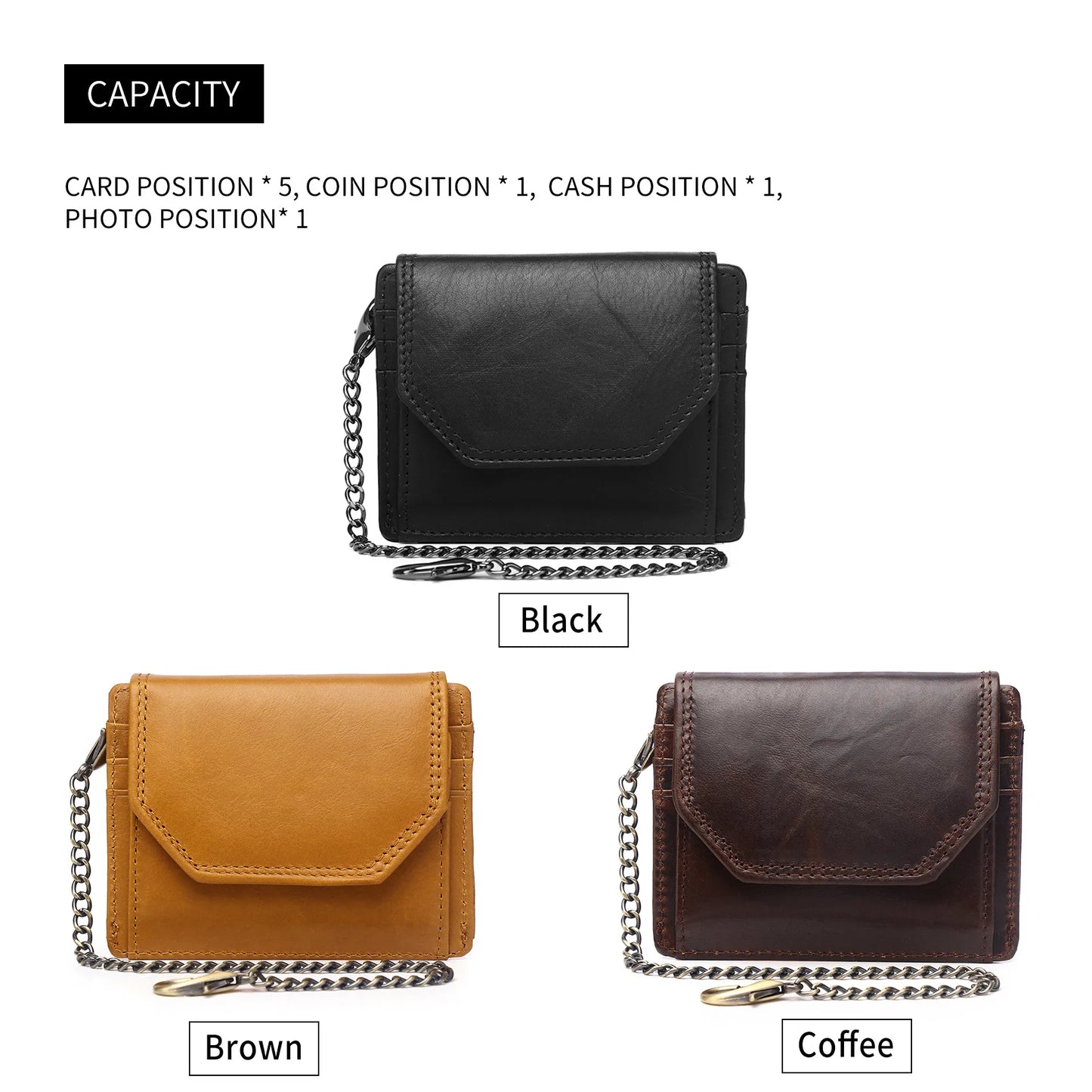 Men's Chain Wallet Mini Vintage Genuine Leather Wallet for Men RFID Blocking High Quality Business Card Holder Purse