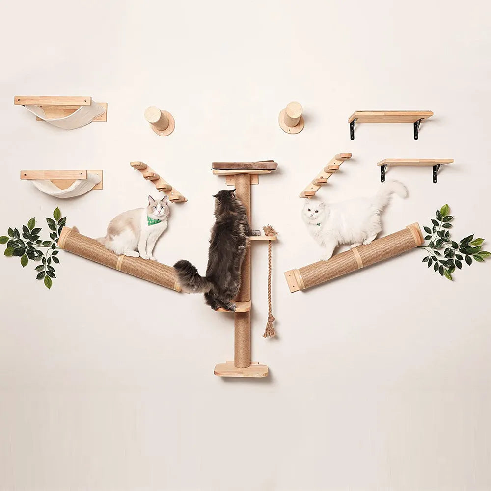 Cat Climbing Shelf Reversible Wall Mounted Kitten Stairs Ladder Sisal Rope For Cats Perch Platform Scratching Post Activity Tree