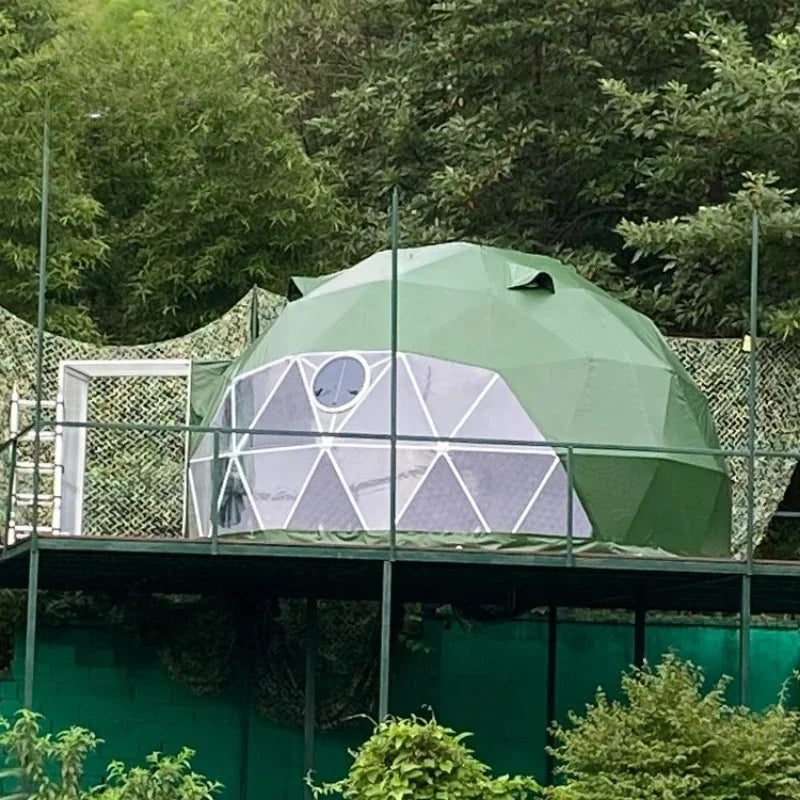 Custom Green Round Soundproof Waterproof Outdoor Resort Luxury Camping Hotel Houses Glamping Geodesic Dome Ball Tent