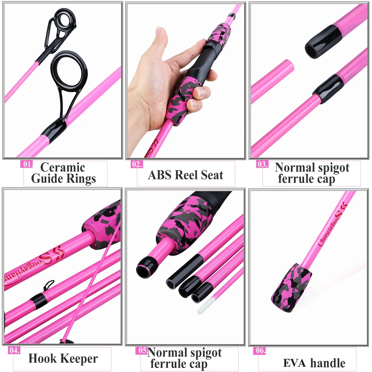 Sougayilang Yellow Pink Black 5 Section Travel Fishing Rod Ultralight  EVA Handle Spinning/Casting Fishing Rod Fishing Tackle