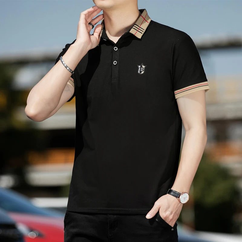 Handsome Versatile 100% Cotton Breathable Polo Shirt Men's Clothing Summer Top Short Sleeve Casual Cotton Luxury Quality Fashion