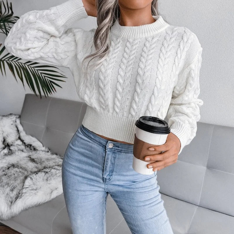 Autumn twist knit Sweater women pullovers winter new waist knitted Short long sleeve sweater women's clothing  2022 jumpers tops