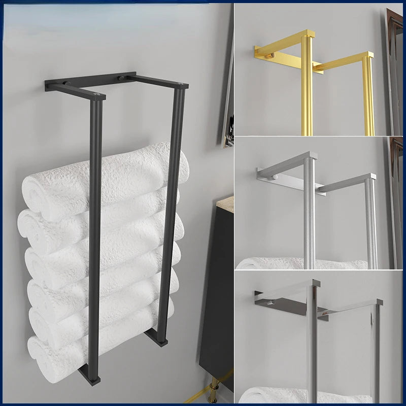 Storage Rack Brushed Stainless Steel Towel Rack Bathroom Wall-mounted Vertical Simple Bath Towel Rack Bathroom Accessories