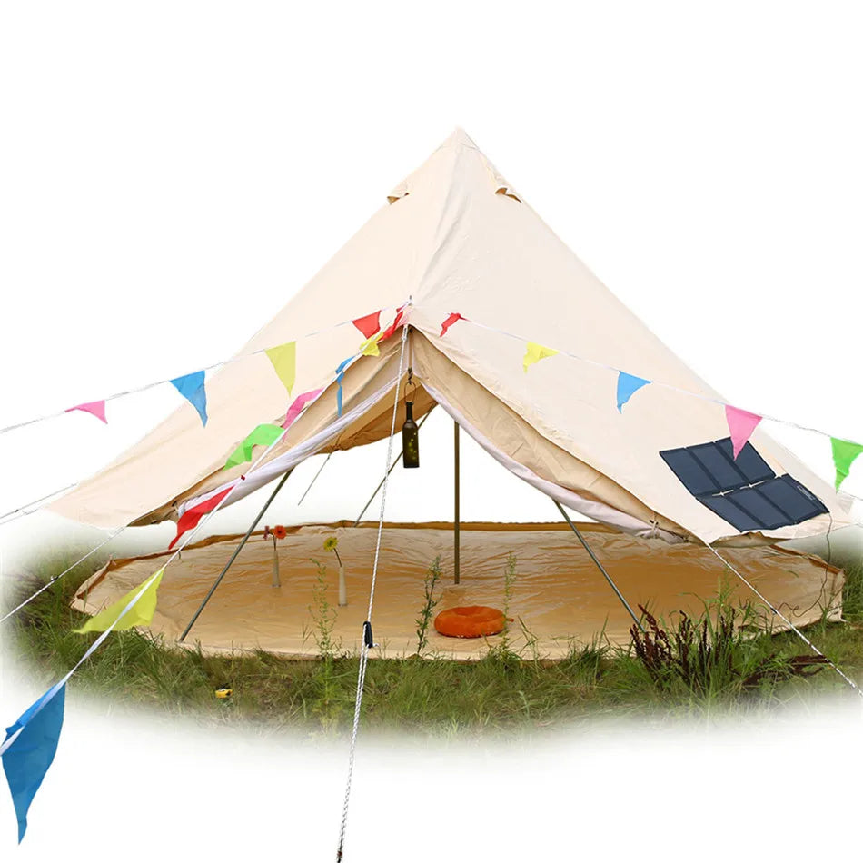 Double Door 3-4 Person tents 5m waterproof luxury 360gsm canvas beige bell tent