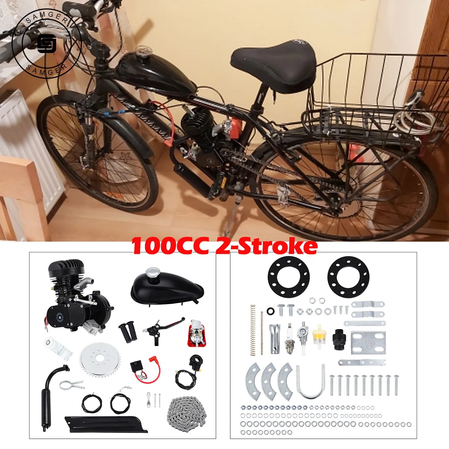 Samger 80/100/110CC Bike Engine Kit 2 Stroke For DIY Electric Motorized Bicycle MTB Pocket Bike Complete Gasonline Engine Kit