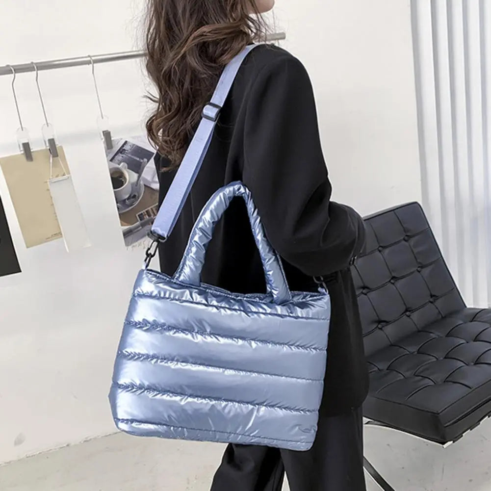 Women Quilted Tote Bag Large Capacity Smooth Zipper Adjustable Straps Handheld Lazy Pillow Shoulder Bag Winter Handbag bolsos