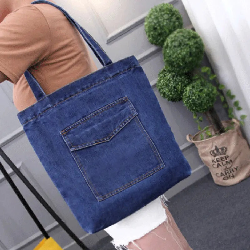 2022 New Large Capacity Women Shoulder Bags Wild Casual Handbag Street Canvas Denim Shoulder Bag Solid Color Zipper Shopping Bag