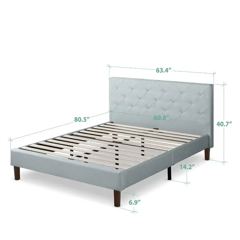 Zinus Shalini 41" Upholstered Platform Bed Frame Sage Grey Queen 84.40 X 62.80 X 40.50 Inches Bedframe with Headboard