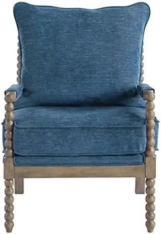 Spindle Accent Chair, Brush Charcoal Finish with Navy Blue