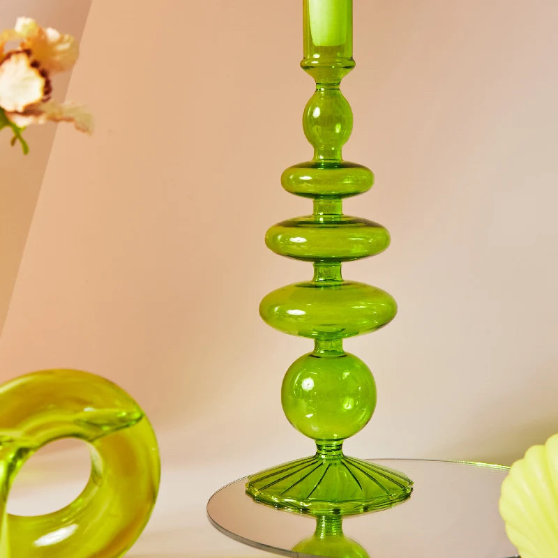 Lazzy House Candle Holders Decoration Wedding Nordic Green Glass Candlestick Home Decor Vases Christmas Gift Home Candles