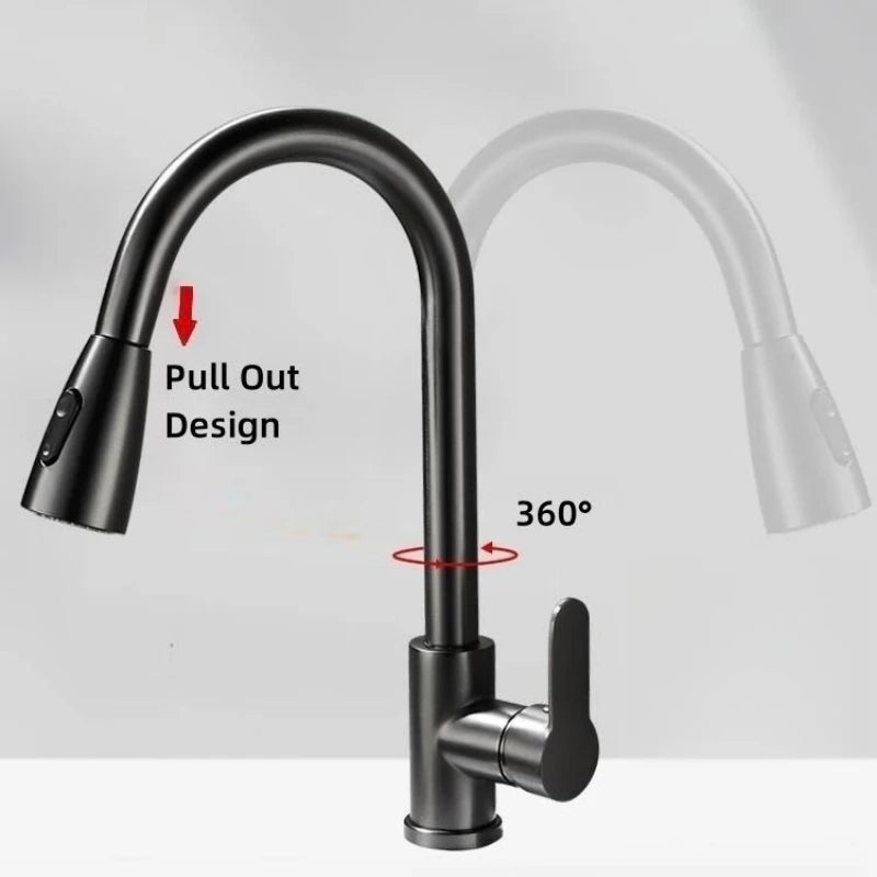 Deck Mounted Pull Out Kitchen Faucets Single Hole Spout Sink Mixer Tap Stream Sprayer Head