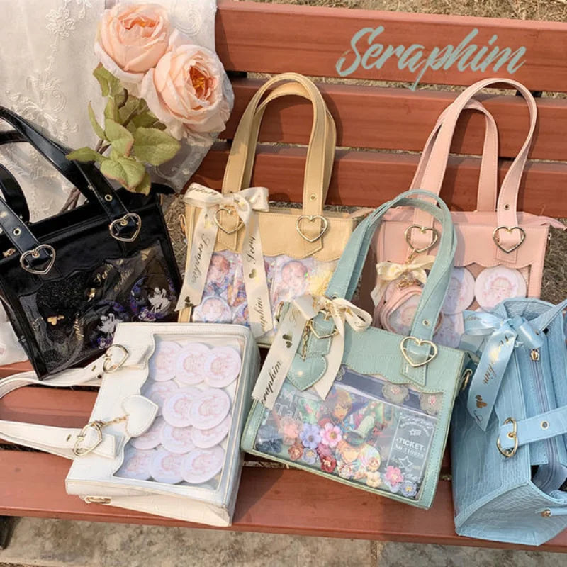 HAEX Kawaii Ita Bags Female Fashion Japanese Style Harajuku Lolita Ribbon Crossbody Shoulder Bags PU Small Heart Bolso Mujer