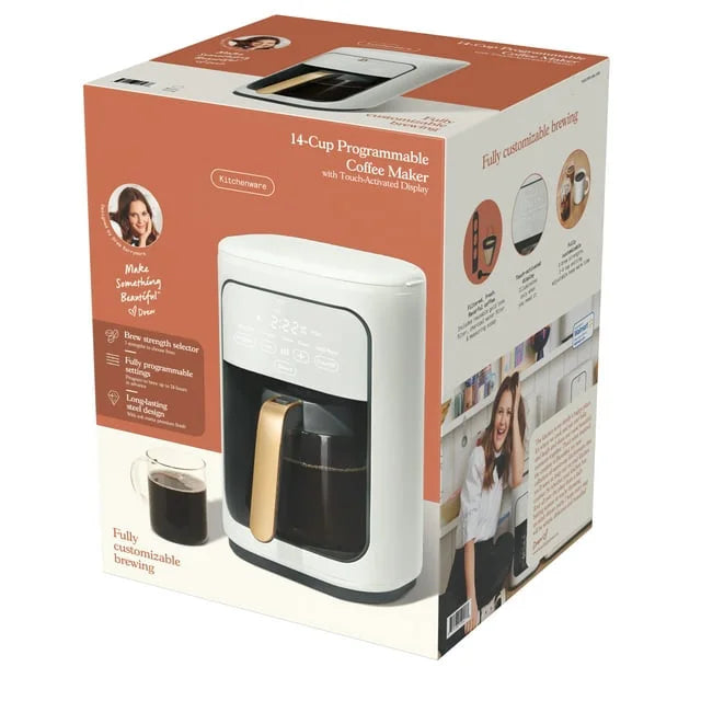 14-Cup Programmable Drip Coffee Maker with Touch-Activated Display, White Icing by Drew Barrymore