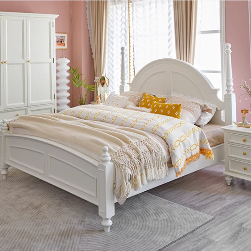 Queen Princess White Double Bed European Simple Modern Bedframe Human Double Bed Bedroom Small Cama Matrimonial Furniture