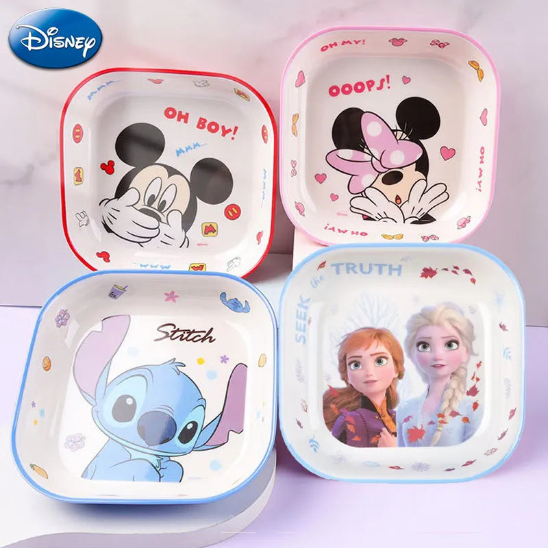 Disney Stitch Mickey Cartoon Plates Kawaii Minnie Mouse Frozen Elsa Cutlery Fruit Plate Kids Eating Square Plate Child Tableware