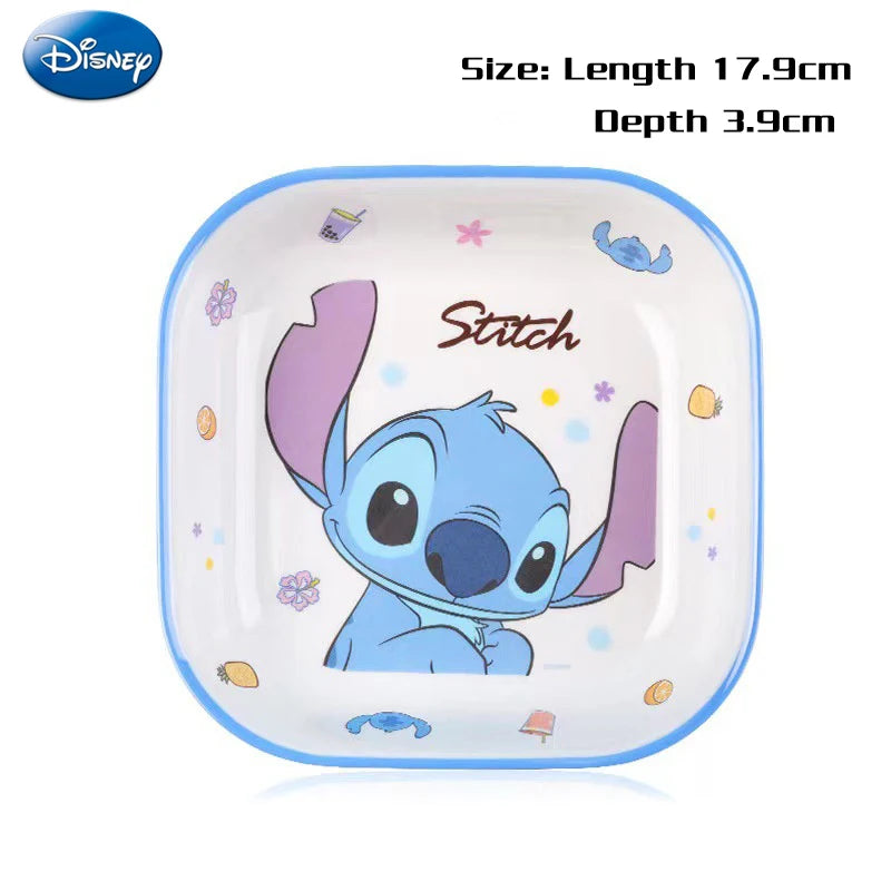 Disney Stitch Mickey Cartoon Plates Kawaii Minnie Mouse Frozen Elsa Cutlery Fruit Plate Kids Eating Square Plate Child Tableware