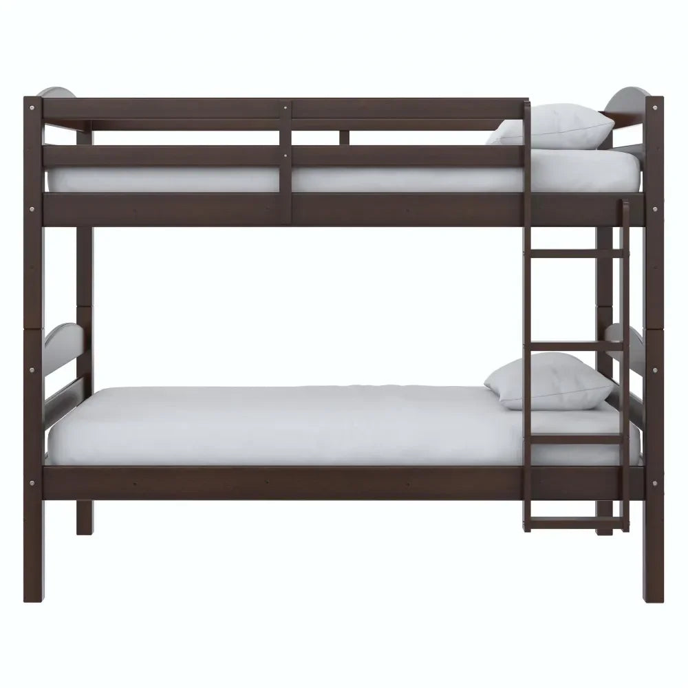 Homes Leighton Solid Wood Twin-over-Twin Convertible Bunk Bed, Mocha bedframe  bedroom furniture