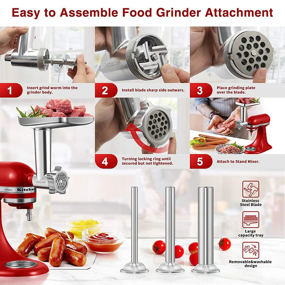 1 Set Metal Food Grinder Attachment for KitchenAid Stand Mixers Meat Grinder Attachment Included