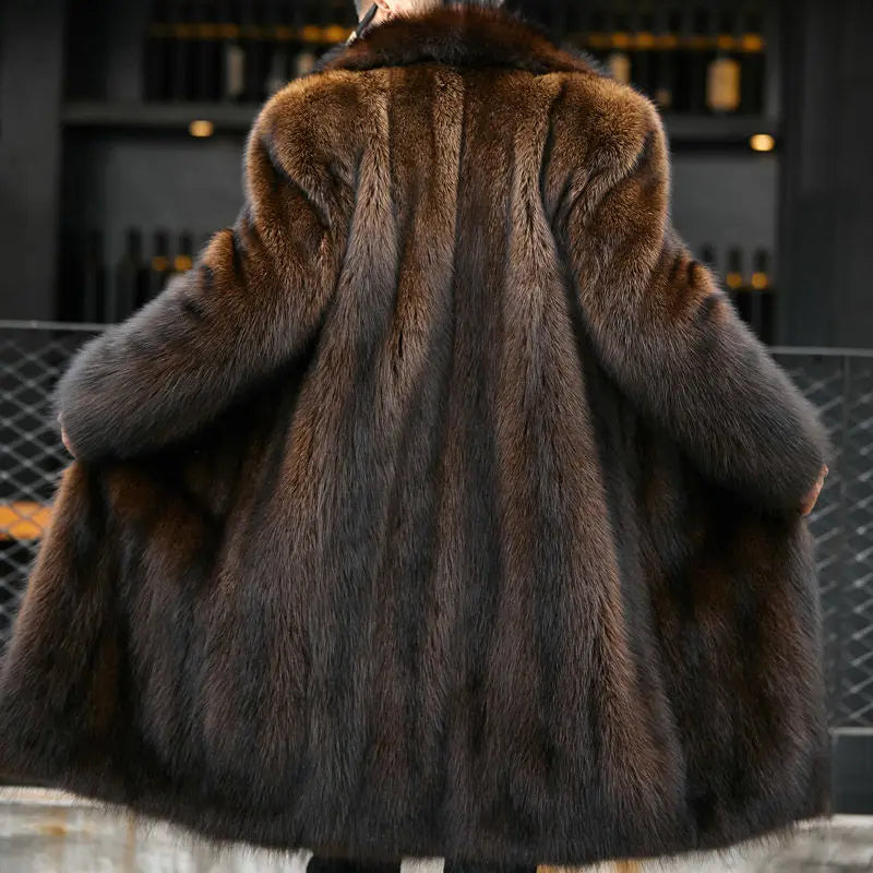 Mink Coat Men's Mid-length Whole Mink Autumn and Winter New Large Size Plus Velvet Thickening Imitation Raccoon Fur Men Clothing