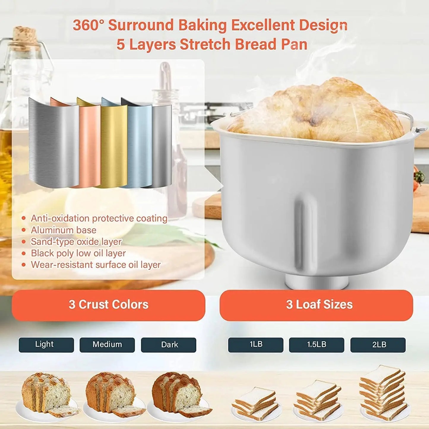 19 in 1 Bread Machine, 2LB Bread Maker with Fully Stainless, Dough Maker, 3 Crust Colors & 3 Loaf Sizes, 15H Timer and 1H Ke Tos