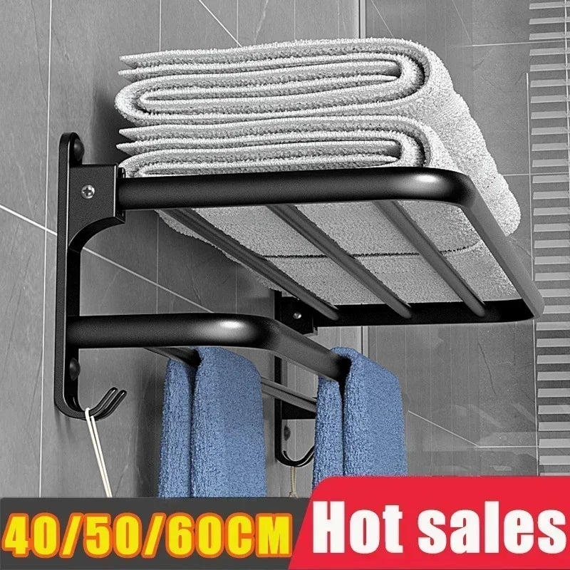 40/50/60CM No-Nail Bathroom Towel Holder Bathroom Accessories Wall Mount Rail Shower Hanger Aluminum Bar Shelf