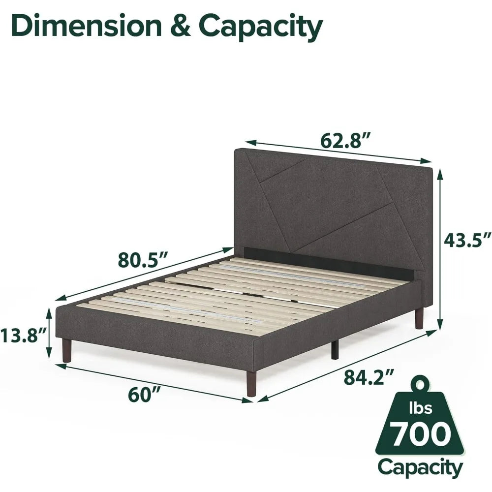 Upholstered Platform Bed Frame / Mattress Foundation / Wood Slat Support / No Box Spring Needed / Easy Assembly, Queen,Grey