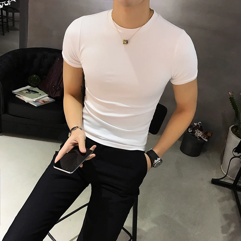 T Shirt For Men Korean Luxury Clothing Summer New Short Sleeve Men's T-Shirts Round Collar Slim Fit Casual Tee Shirt Homme 4XL