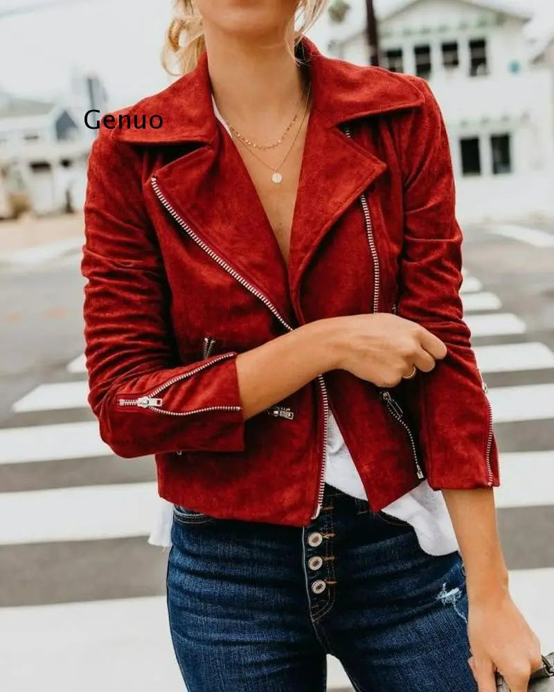 2022 Autumn and Winter New Lapel Diagonal Multiple Zipper Short Coat Women's Clothing Leather Slim Jackets Women Winter Coat