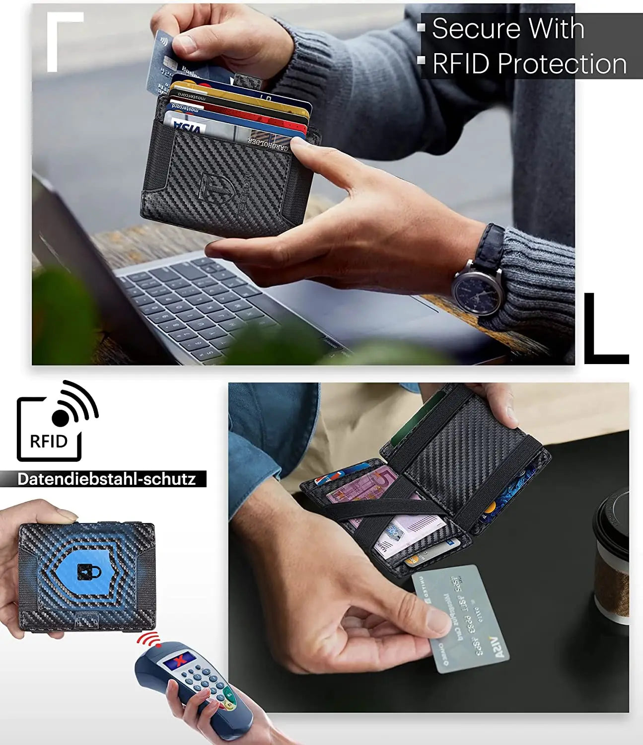 New Slim Mini Wallet With Zipper, RFID Blocking Men's Wallet, Short Leather Credit Card Holder Coin Purse