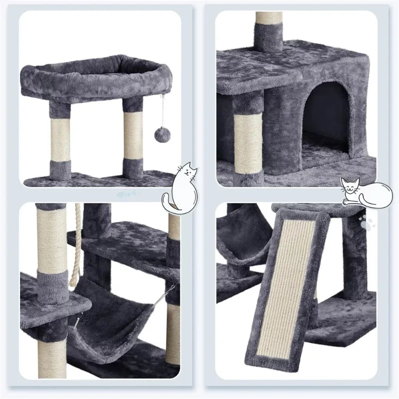 63" H Cat Tree Tower with Hammock and Scratching Posts, cat tower  cat tree tower