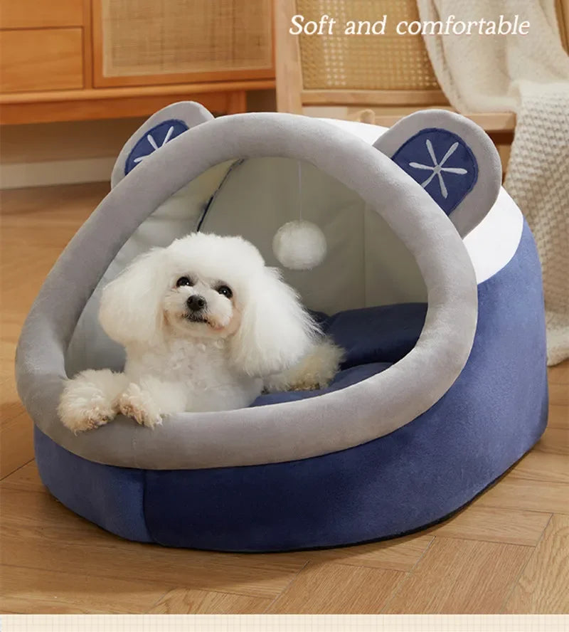 Dog House Kennel Soft Cat Bed Tent Indoor Enclosed Warm Plush Sleeping Nest Basket with Removable Cushion Travel Pet Accessory