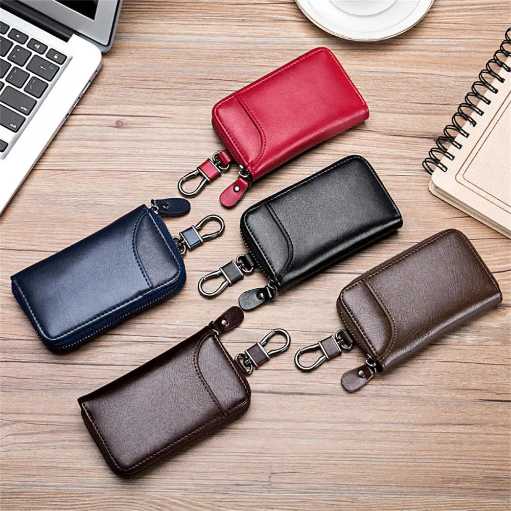 ISKYBOB Genuine Leather Keychain Men Key Holder Organizer Pouch Cow Split Car Key Wallet Women Housekeeper Key Case Card Bag