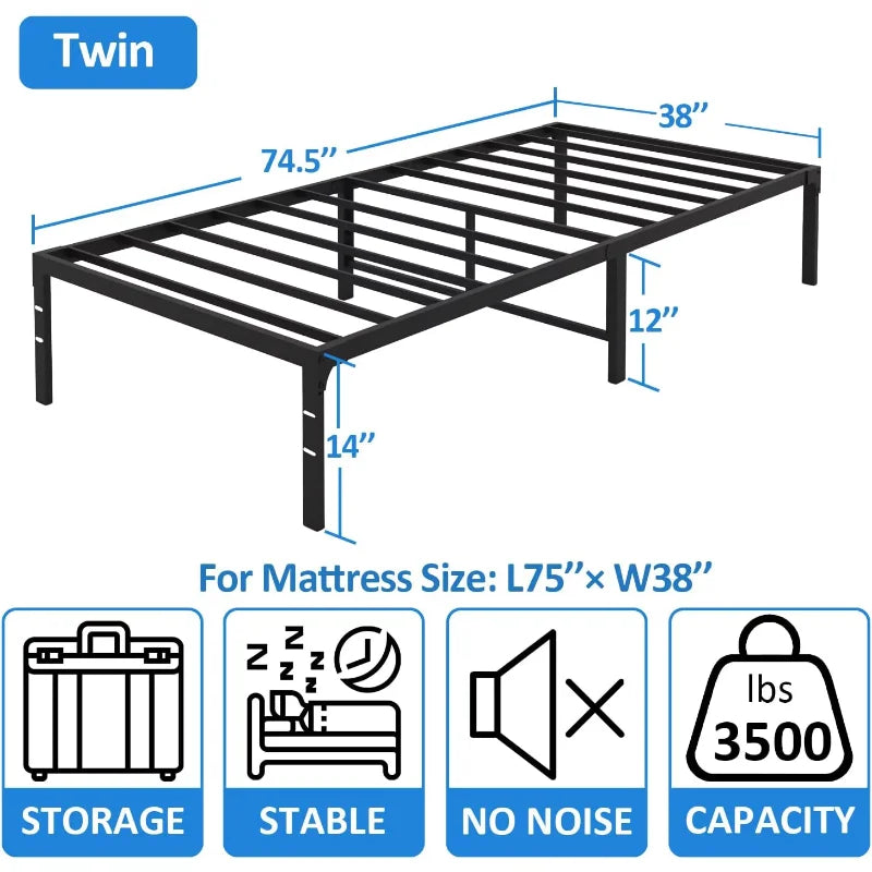 Vebreda Twin Bed Frame, 14 inch Metal Platform Bed Frame with Heavy Duty Steel Slats bedframe bedroom furniture