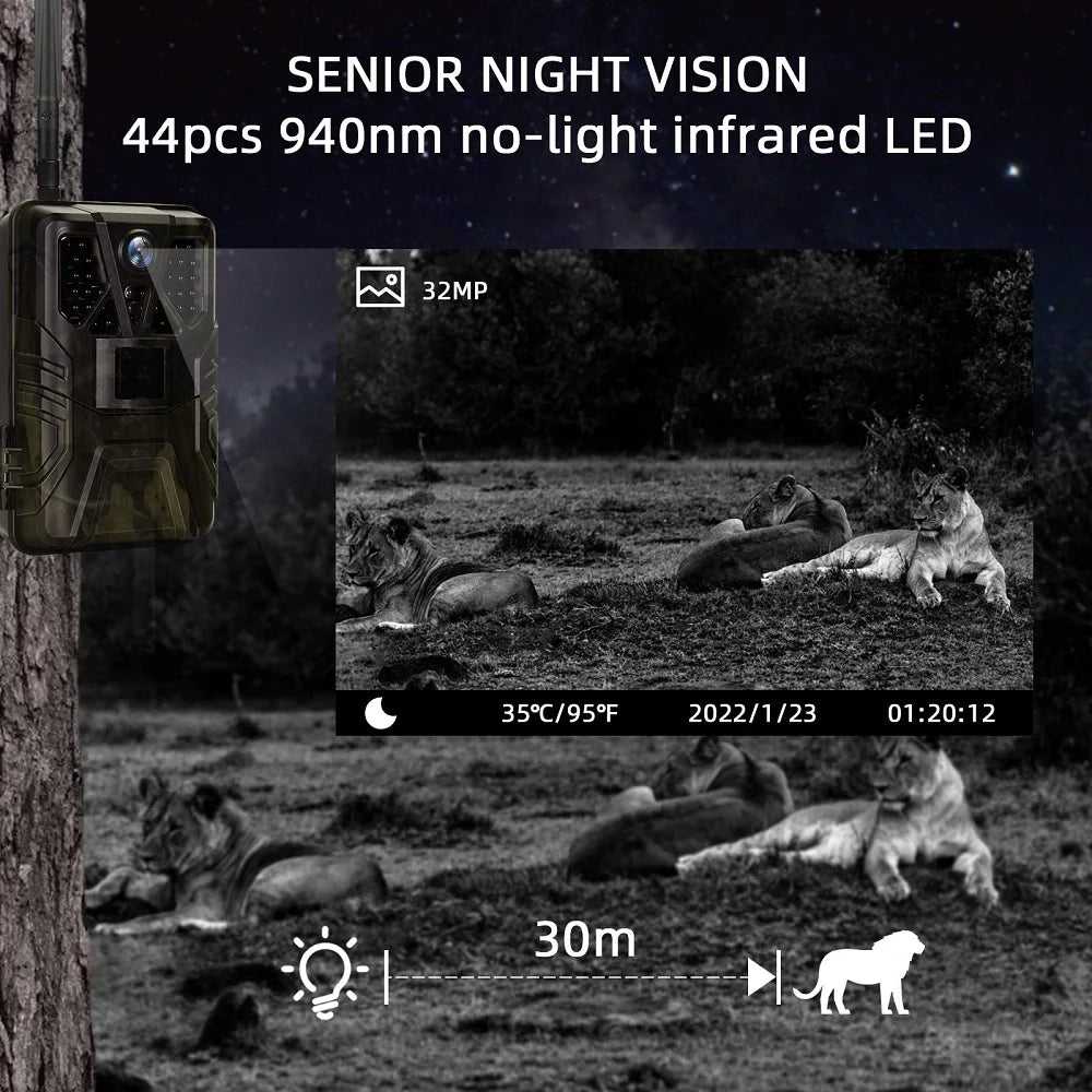 Outdoor 4K Live Video APP Control Trail Camera Cloud Service 30MP Hunting Cameras 4G Cellular Mobile IP66 Wildlife Night Vision