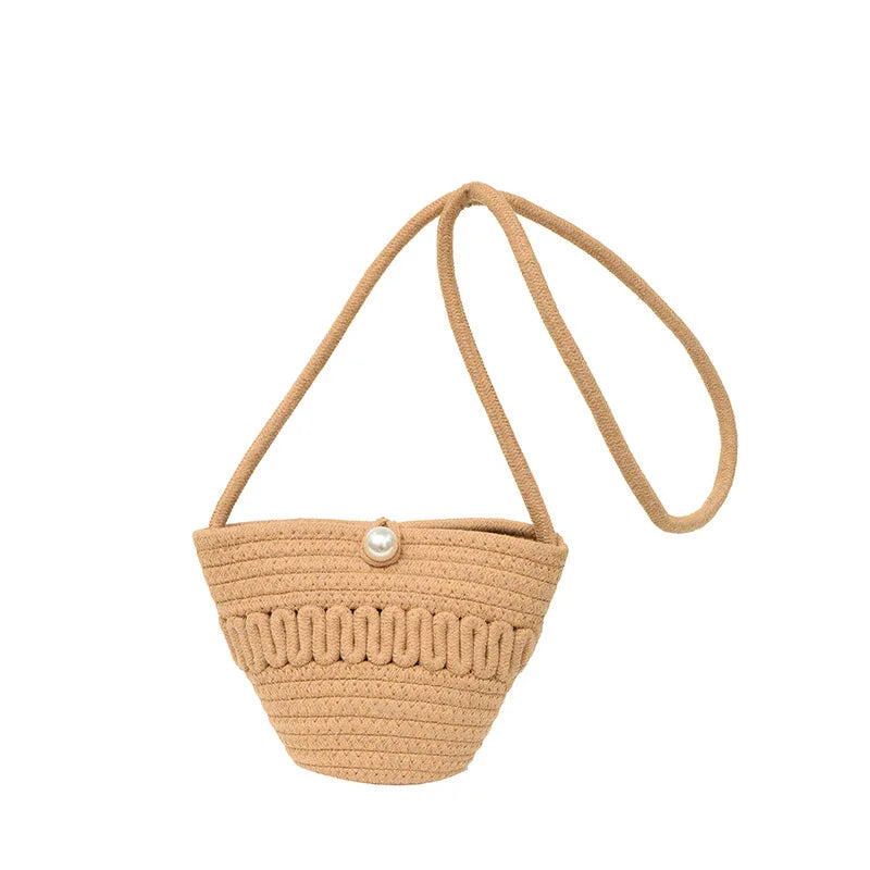 Cotton Rope Bucket Shoulder Bag For Women Handamade Woven Handbag Summer Beach Bag Drawstring Crossbody Bag Purse cute tote bag