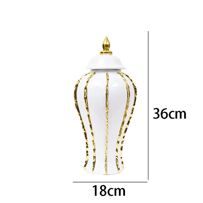 Upscale Gold Plated Ceramic Vase Home Accessories Decorative Jars European Classical Dining Table Decor Desktop Flower Vases