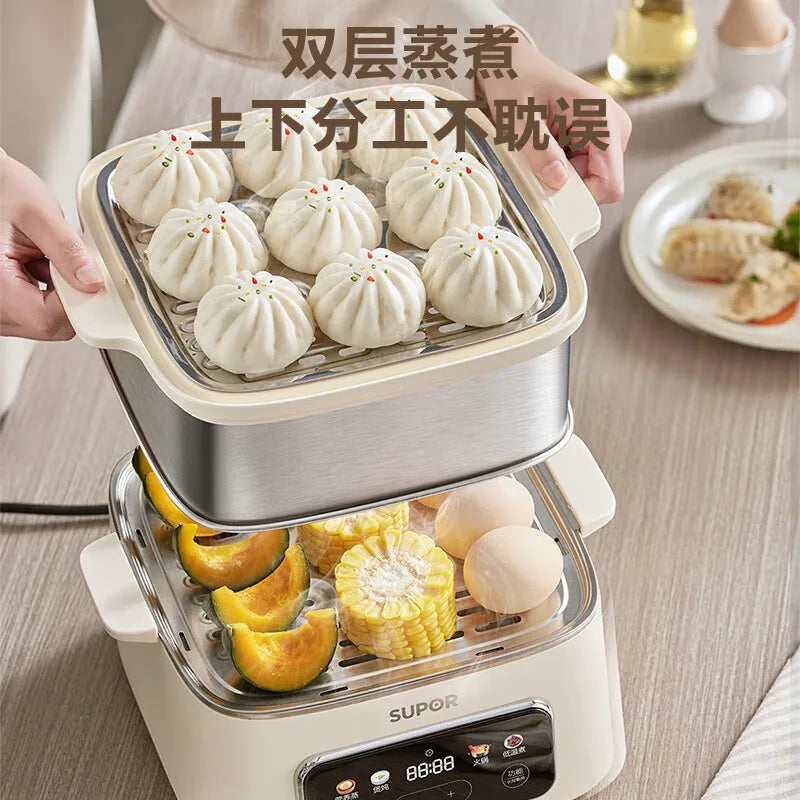 Electric Steamer 304 Stainless Steel Double Layer Steamed Bread Steamed Buns Pot Household Intelligent Reservation Steamer