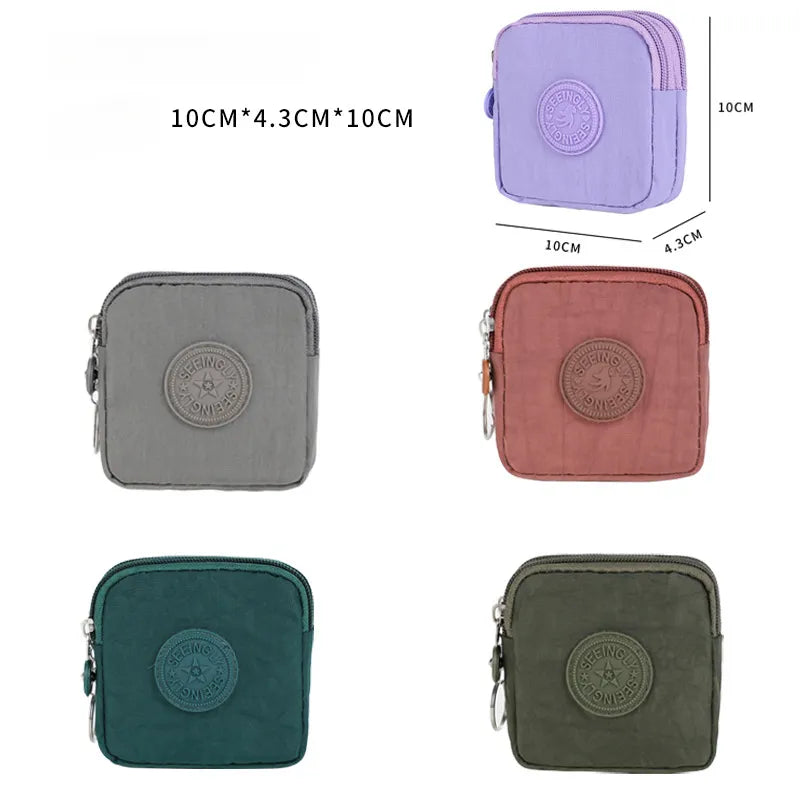 Multi-functional Mini Double-layer Solid-color Coin Purse with Zipper Fashion Bank ID Credit Card Keys Earphone Storage Wallet