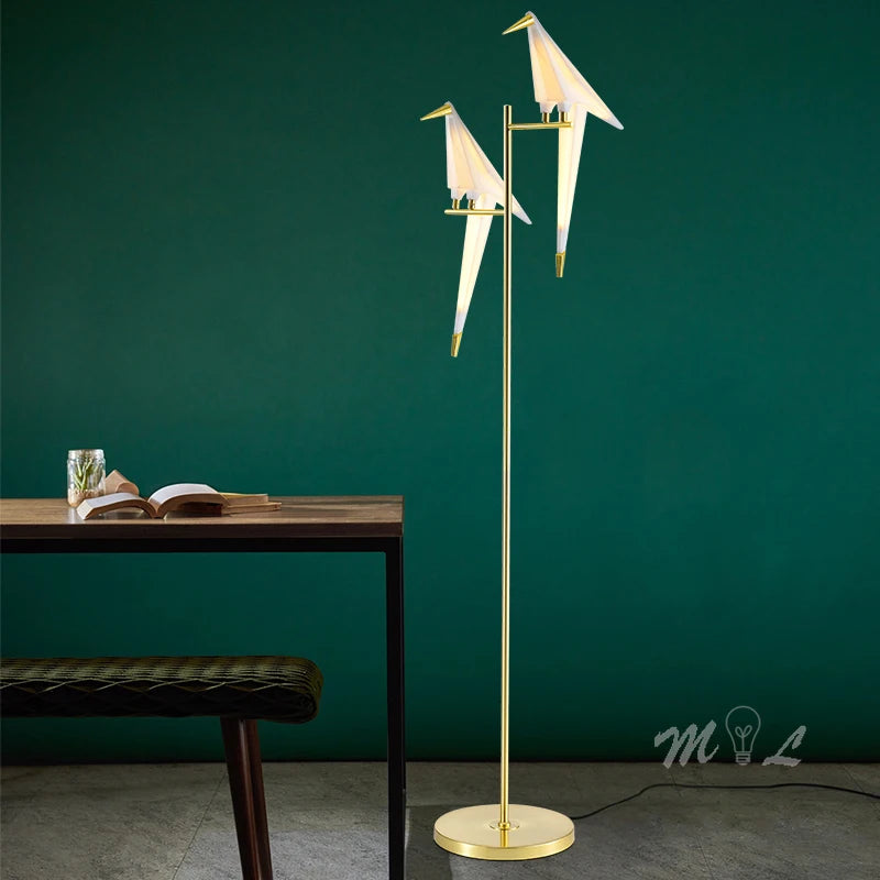 Led Bird Paper Floor Lamp Home Deco Modern Gold Standing Lamp Bedroom Living Room Origami Floor Light Study Reading Beside Lamp