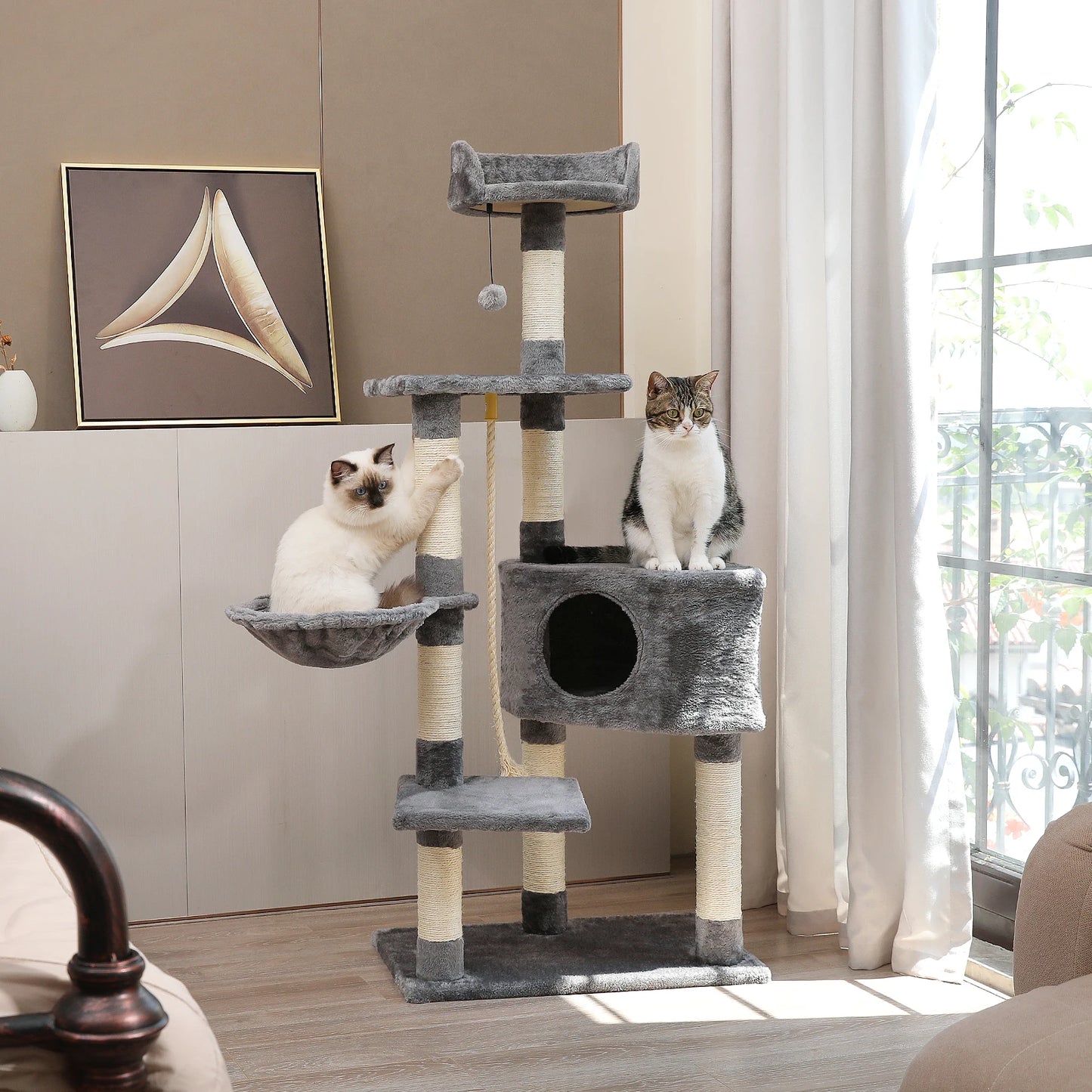 Cat Scratcher Tower Home Furniture Cat Tree Pets Hammock Sisal Cat Scratching Post Climbing Frame Toy Spacious Perch