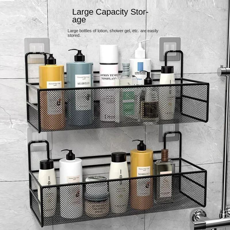 Punch Free Wall-mounted Bathroom Shelf Shower Shampoo Rack Toilet Accessories Kitchen Condiment holder Storage Basket