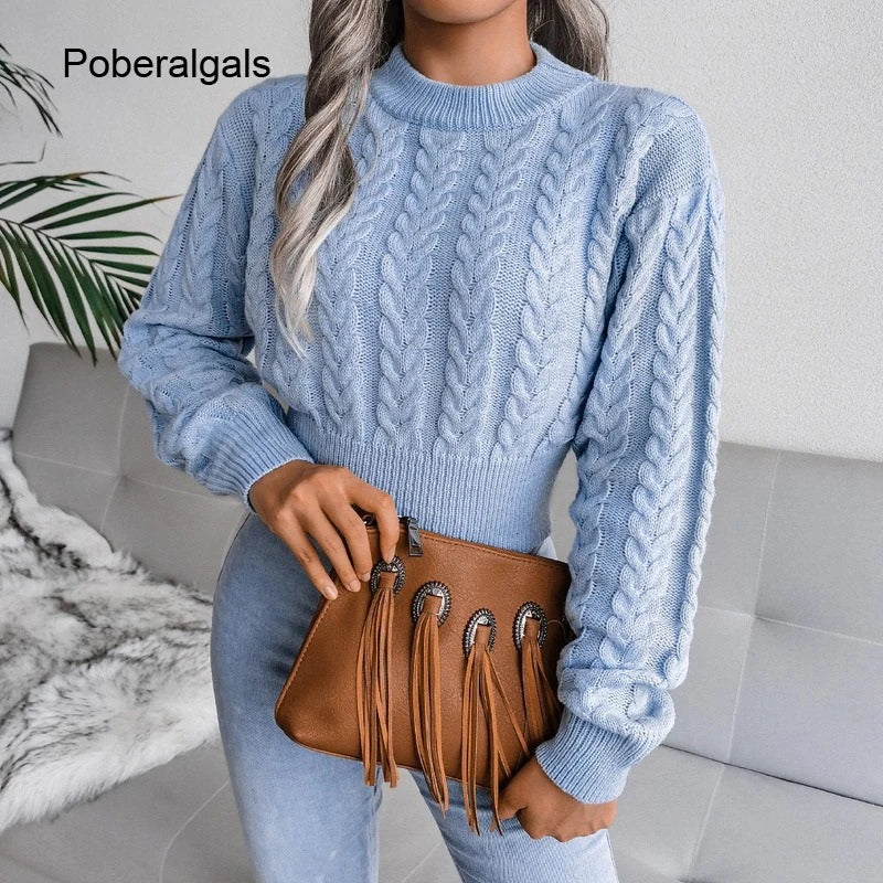 Autumn twist knit Sweater women pullovers winter new waist knitted Short long sleeve sweater women's clothing  2022 jumpers tops