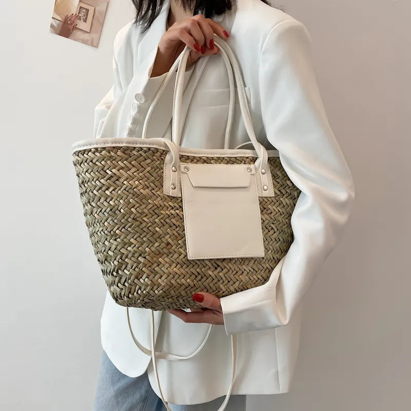 Summer Handmade Bags for Women Large Capacity Straw Bags Woven Basket Tote Top Handle Handbags Lady Beach Hand Bags Shoulder Bag