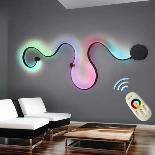 Modern Simple White Black Line RGB LED Wall Lamp for Home Background decor Remote APP Control Wall Lights Living Room Light