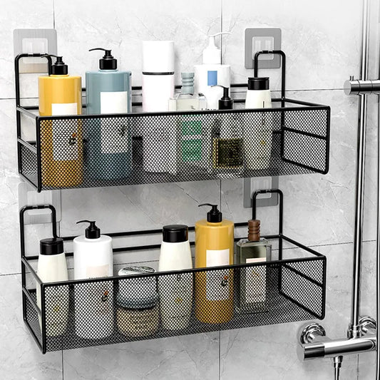 Bathroom Shelf No Drilling Wall-Mounted Bathroom Shelf Storage Organizer Shower Shampoo Rack Toilet Shelves Kitchen Storage