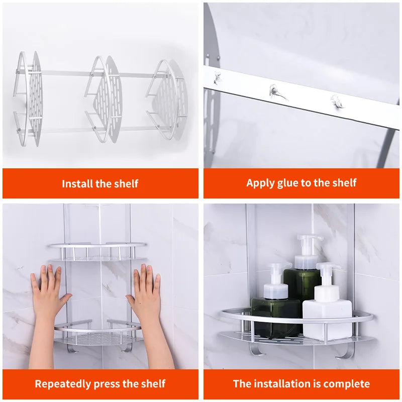 Bathroom Shelves No-drill Corner Shelf Shower Storage Rack Holder Toilet Organizer Bathroom Accessories Bathtub Rack With Hook