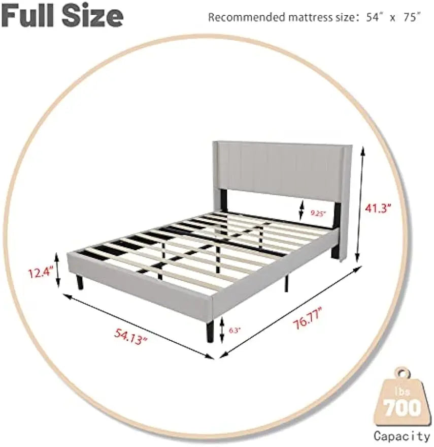 Full Upholstered Platform Bed Frame with Headboard, Mattress Foundation, Wood Slat Support, Quiet, no Box Spring Needed