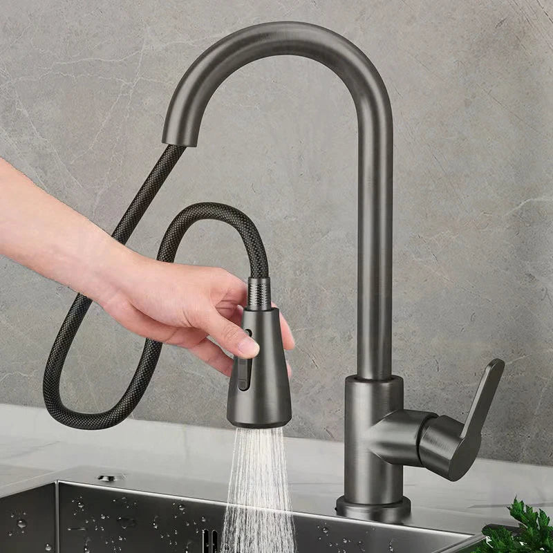 2-Mode Handle Pull 360° Rotating Splash Proof Sink Taps Cold Stainless Steel Kitchen Faucets  and Hot Mixer One-click Water Sto